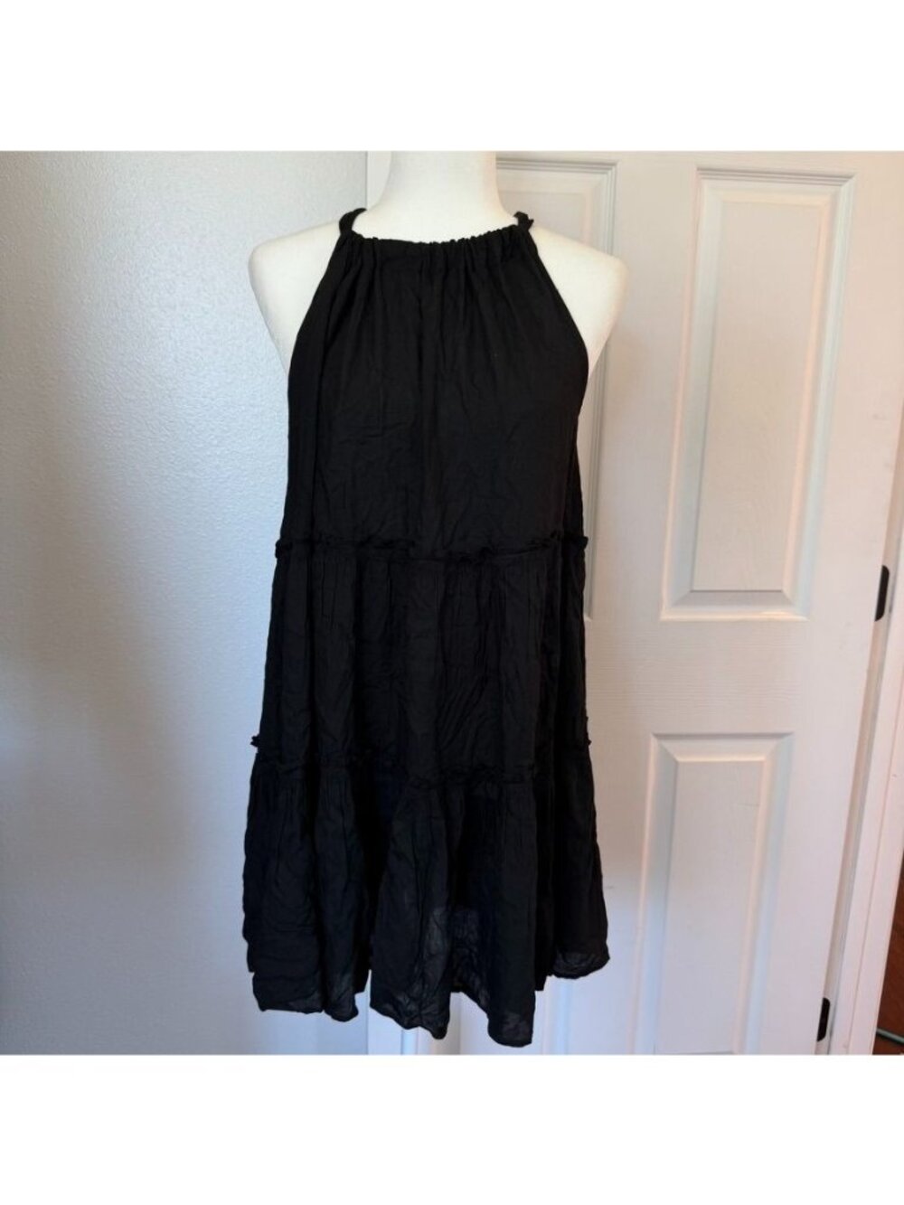 Black Tiered Ruffle Babydoll Mini Dress Size Small NWT